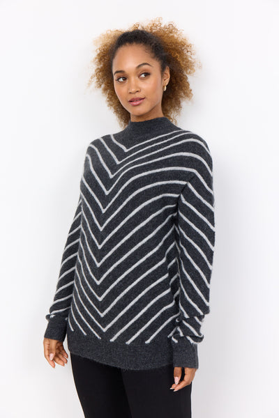 SC-NESSIE STRIPE 53 Pullover Mörkgrå