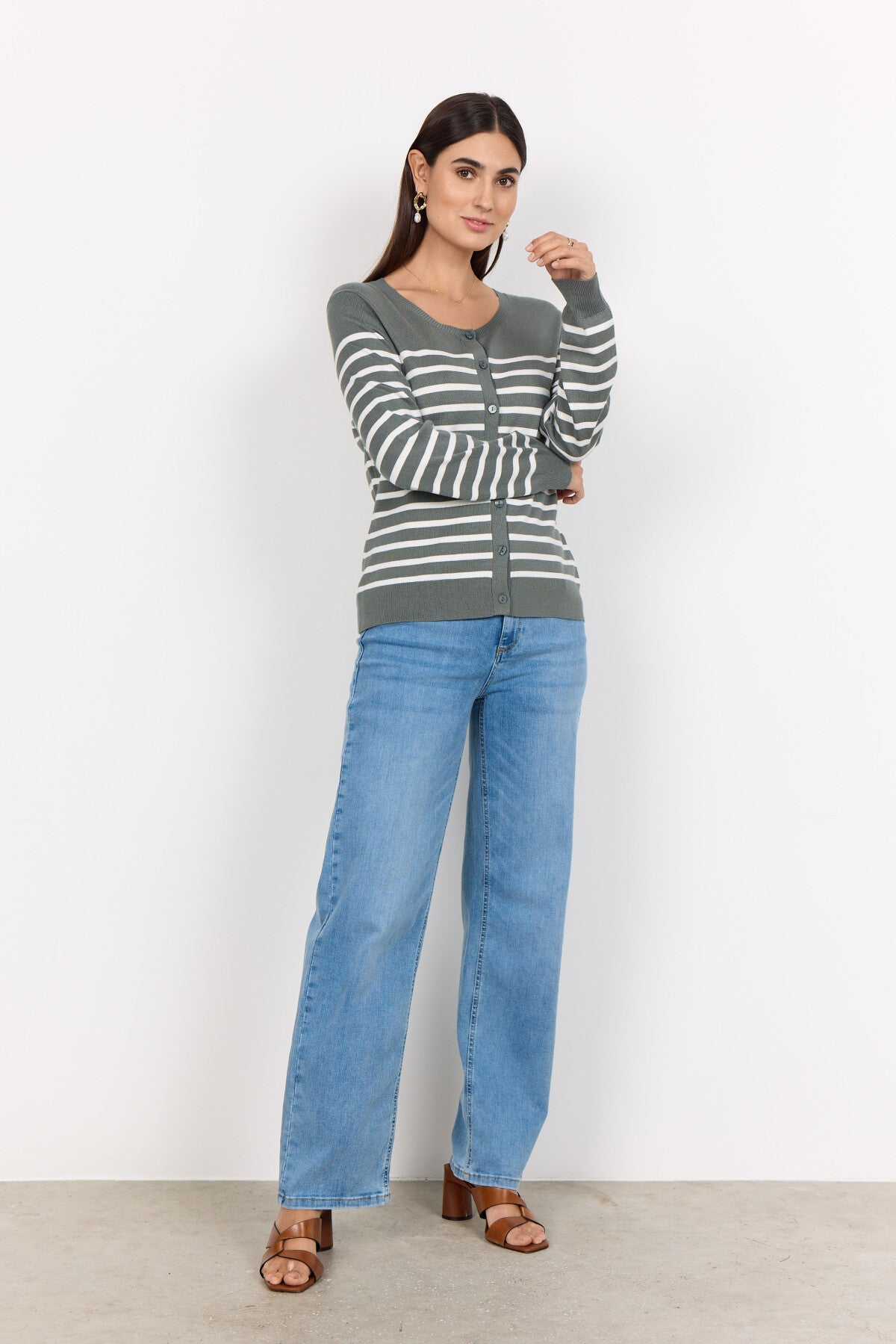 SC-DOLLIE STRIPE 784 Cardigan Dammigt grönt