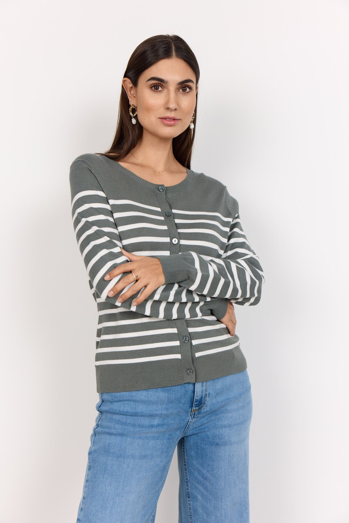 SC-DOLLIE STRIPE 784 Cardigan Dammigt grönt