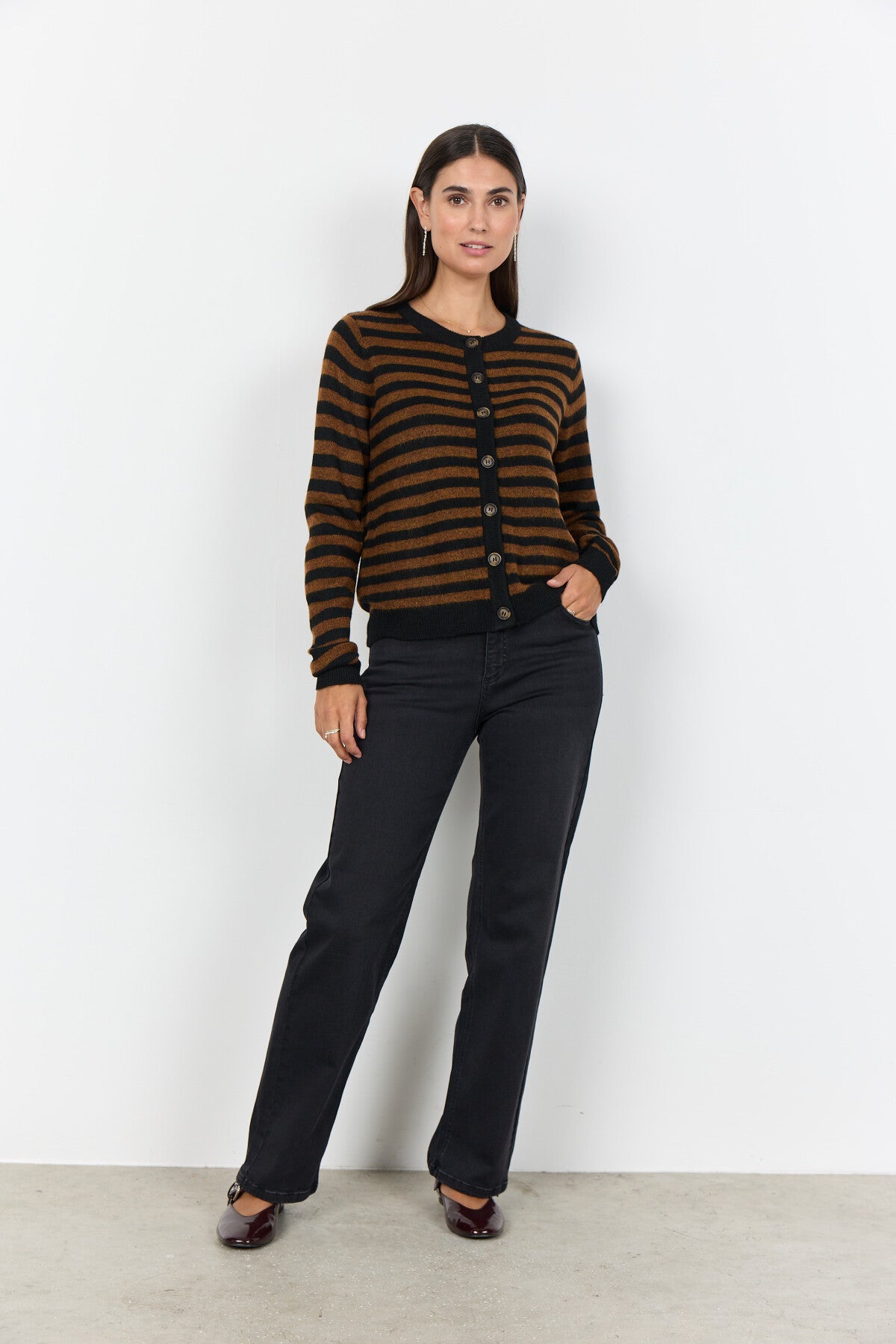 SC-ORLEAN STRIPE 13 Cardigan Svart